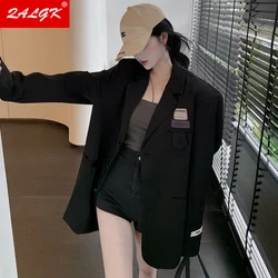 Jaqueta blazer feminino 2021 outono novo simples e solto reflexivo rotulagem terno jaqueta elegante e solto encaixe roupas femininas