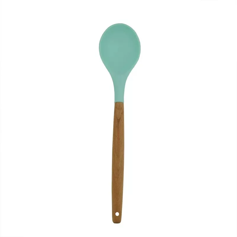 9pcs/11pcs Silicone Cooking Sets Soup Spoon Spatula Non-stick Shovel with Wooden Handle Special Heat-resistant Kitchen Tools - Цвет: small spoon