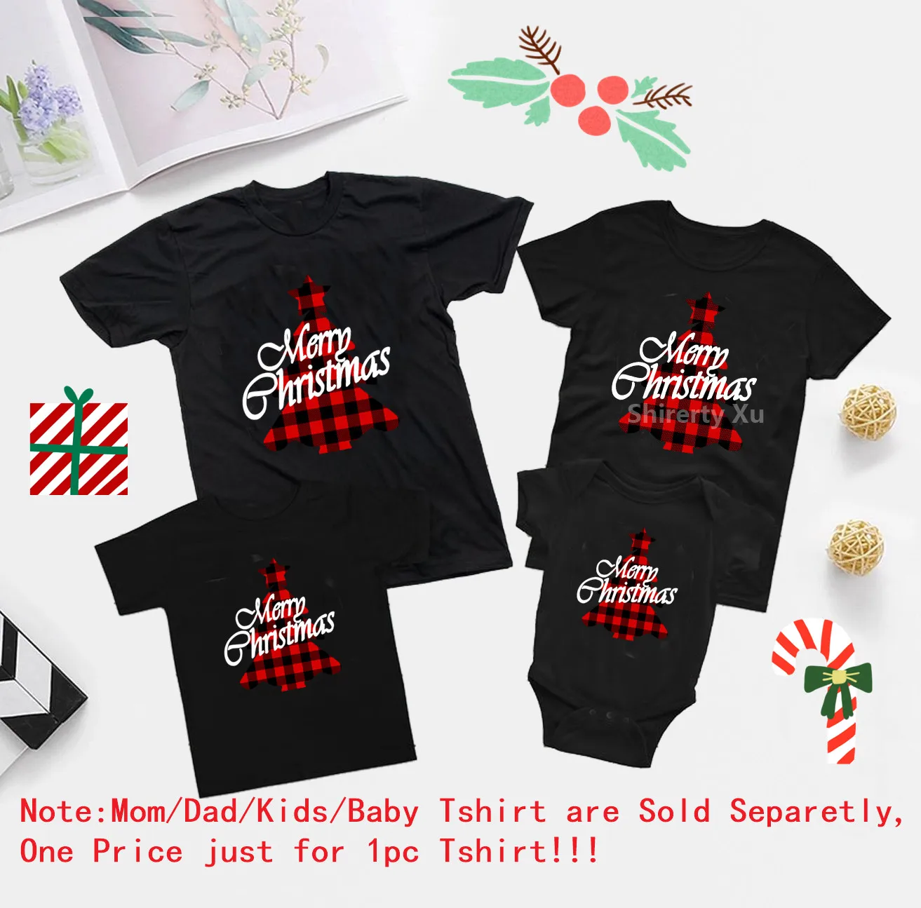 Camisetas familiares de Feliz Navidad Camisetas familiares de Navidad Camisetas de papá, mamá y yo Ropa familiar con estampado navideño a juego