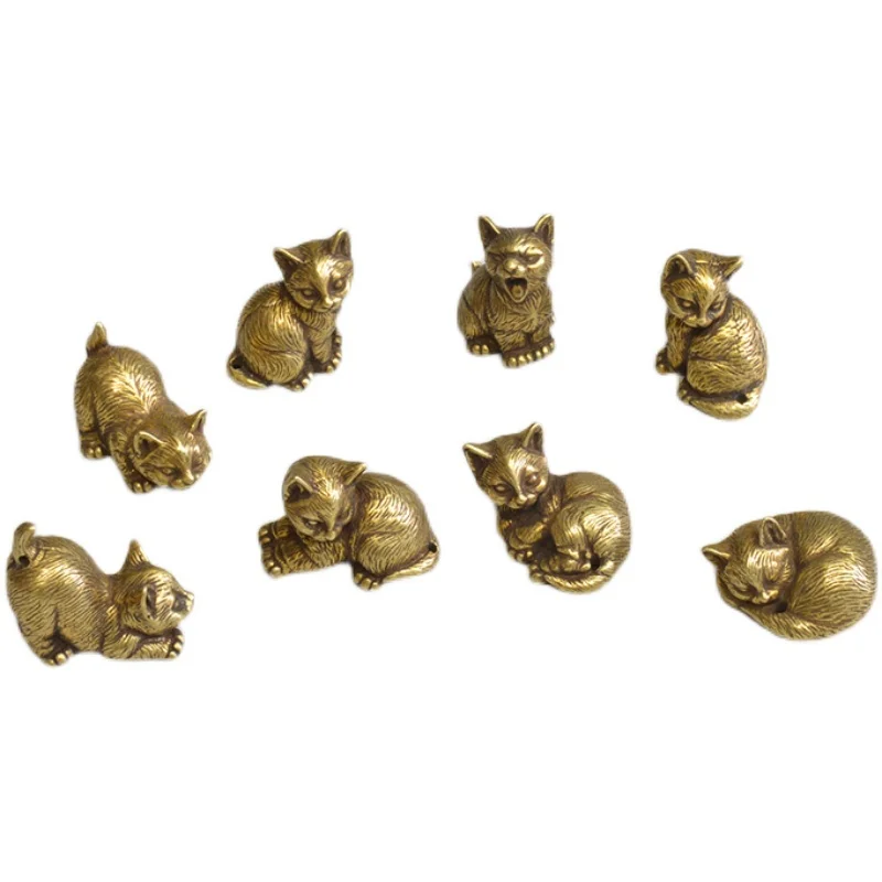 8 Styles Available Brass Cute Cats Figurines Miniatures Desktop Ornaments Classical Small Animal Tea Pet Home Decors Accessories vintage miniature animal figurines