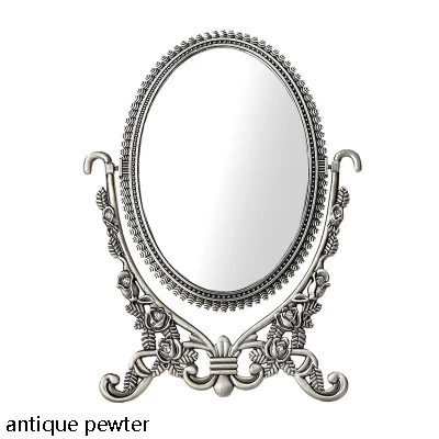 antique pewter Античный бронзовый оловянный цветок розы металлическое настольное зеркало европейский домашний декор двухстороннее 4x6,6x8 дюймов овальное x1 легированное зеркало в раме - Цвет: antique pewter