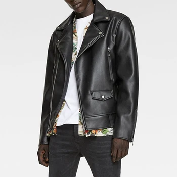 New Spring Autumn Man Black Faux Leather Jacket Fashion Zipper Solid Biker Coat Men 4