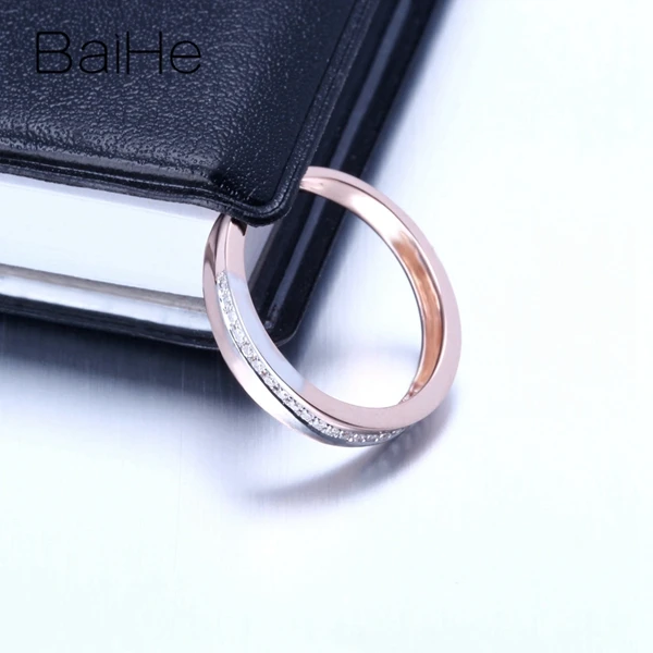BAIHE Solid 14K розовое золото(AU585) 0.15CT сертифицированное H/SI круглое ограненное натуральными бриллиантами Свадебное женское модное кольцо