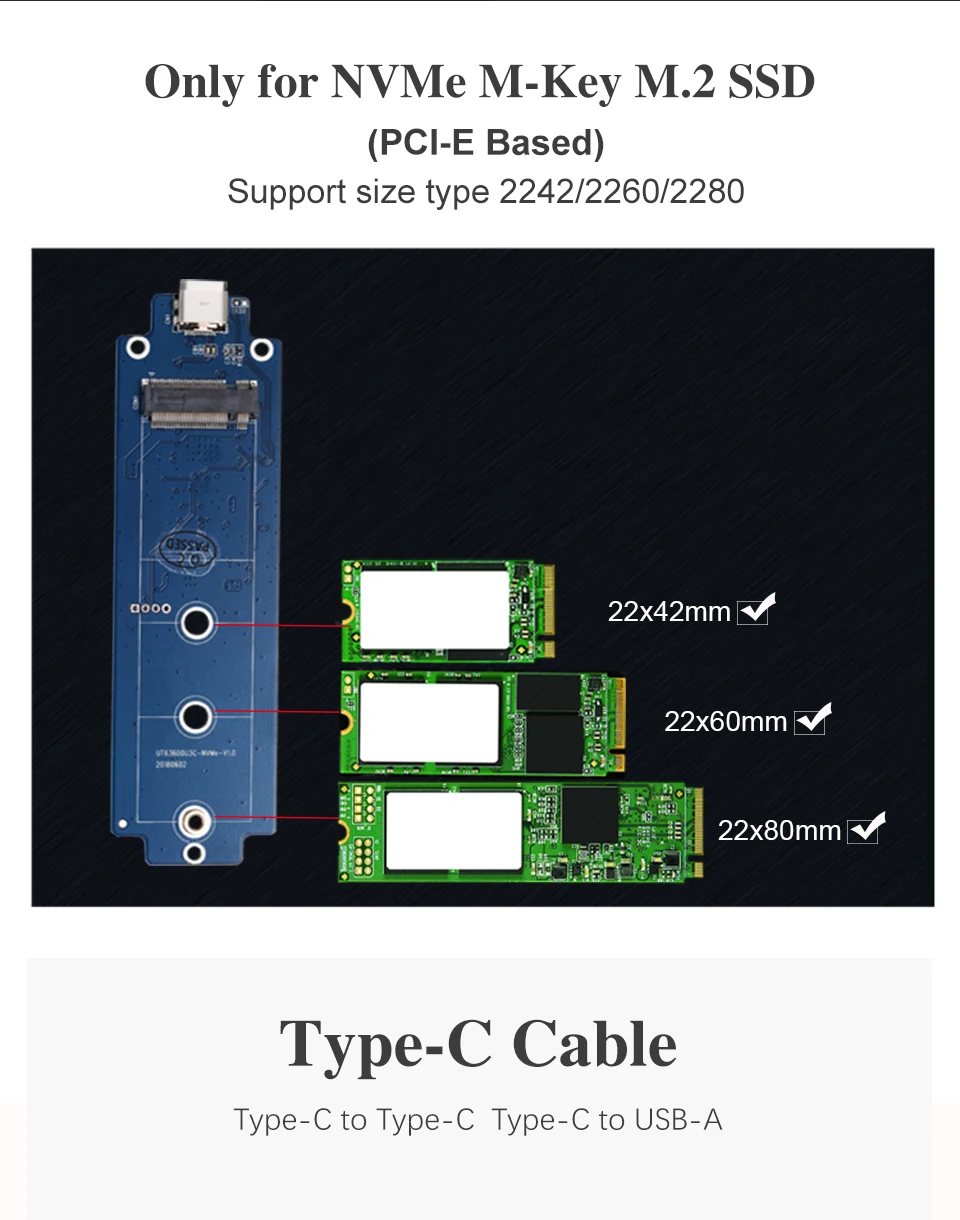 Чехол для внешнего жесткого диска uniatop USB 3,1 type-C Gen2 to M.2 NMVE SSD для жесткого диска PCIe