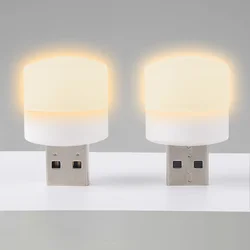 Lámpara de luz LED con enchufe USB para lectura, luz pequeña redonda de noche, carga de energía móvil, para libros, protección ocular, 2 unidades