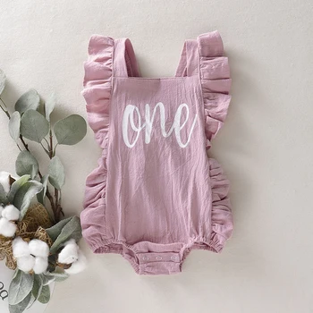 

Baby Girl Summer Romper Toddler Newborn Baby Girls ONE Letter Print Ruffles Sleeveless Rompers Jumpsuit Cotton Outfits Clothes