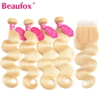 

Beaufox 613 Bundles With Closure Blonde Human Hair Bundles Brazilian Body Wave 4 Bundles With Closure Remy 613 Hair Blonde Weave