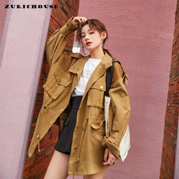 

ZURICHOUSE Oversized Windbreaker Women Clothes 2020 Fashion Plus Size Loose Spring Coat Retro Bandage Trench Female