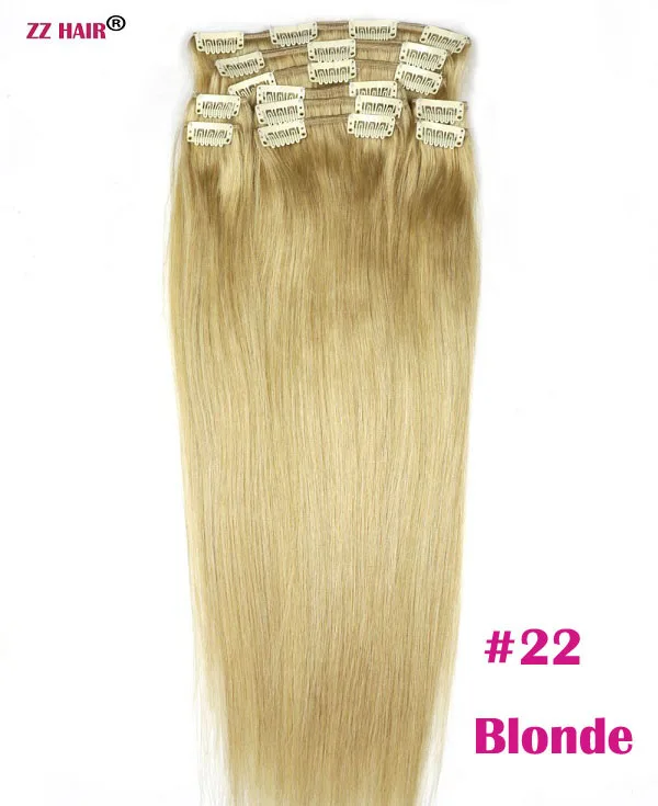 ZZHAIR, 140 г-280 г, 1"-28", волосы remy для машинного производства, 10 шт. в наборе, человеческие волосы для наращивания на заколках, набор на всю голову, Натуральные Прямые Волосы - Цвет: #22
