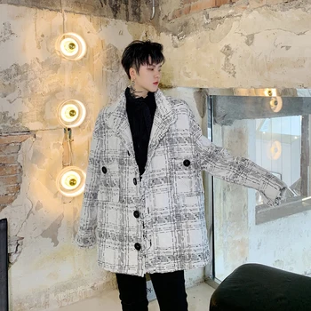 

Plaid Jacket Men's Fashion Casual Stand Collar Retro Jackets Mens Streetwear Wild Loose Coat Men Overcoat S-XL