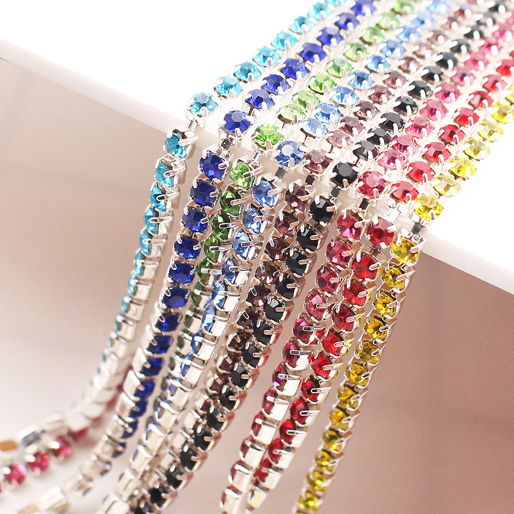 Crystal Dense Rhinestones Chain Silver Claw Base Chain Flatback Strass Trim Sewing Rhinestones 1 Meter For Clothes Fabric Crafts rhinestone chain,crystal claw chain,non hot fix rhinestones,rhinestone trimmings,sew on rhinestones,sewing rhinestones,crystal rhinestones,rhinestone crystals,rhinestone accessories,rhinestone claw,rhinestones beads,non hotfix rhinestones