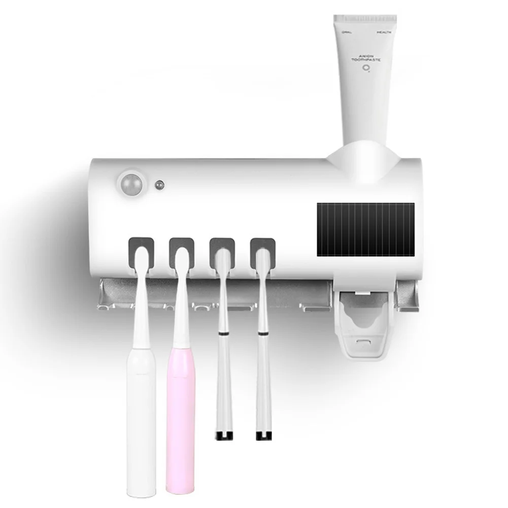 Uv Toothbrush Holder Cleaner Solar Usb Powered Wall Mount Toothbrush Holder Toothpaste Dispenser For Bathroom