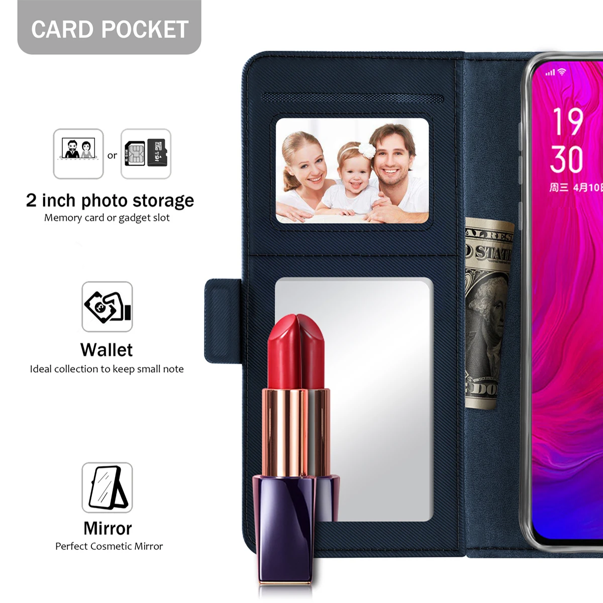 Для Oppo Reno 10x Zoom чехол Магнитный PU кожаный флип зеркало заднего вида бумажник чехол для Oppo Reno/Reno Z чехол поворот слотов для карт