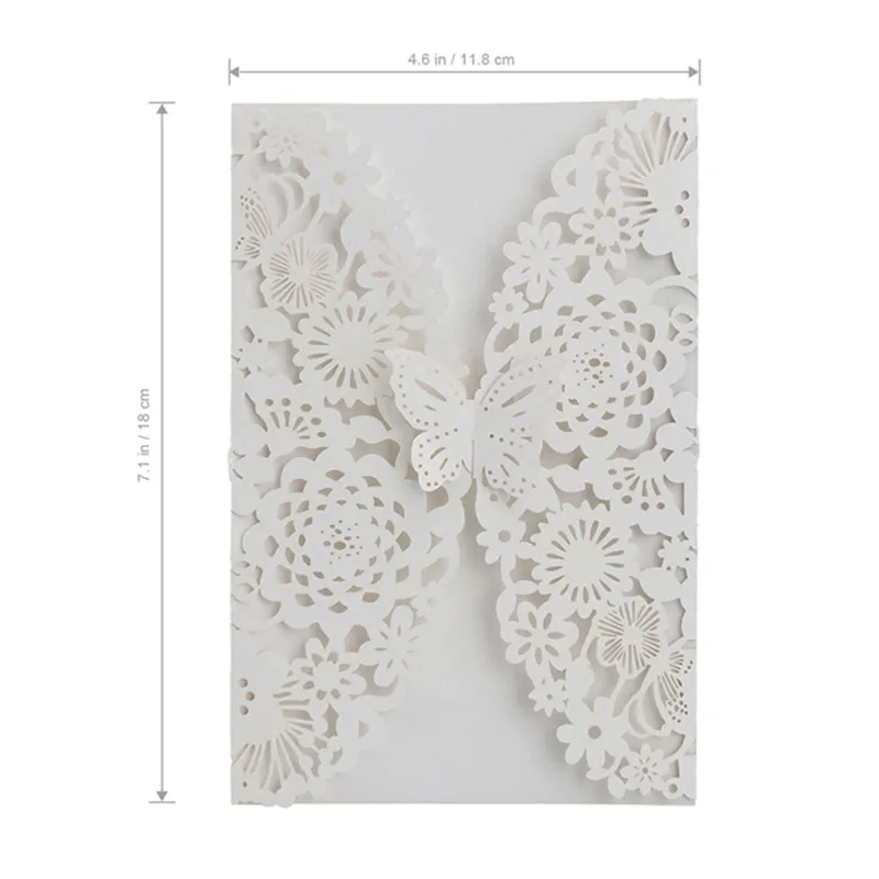  Birthday Invitations Shower (White) Bridal Cards for 10pcs Vertical Laser Cut Butterfly Wedding Kit - 4.00018E+12