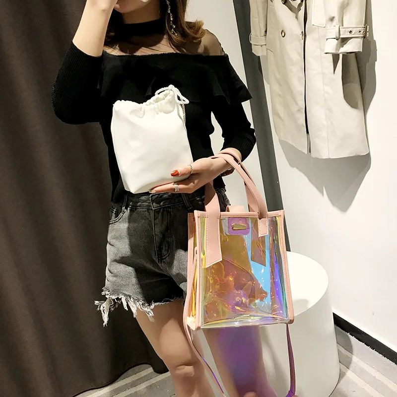 

New Arrival Little Fairy Colorful Shoulder Bag Korean-style Transparent Laser Different Size Bags INS Super Fire Fashion Transpa