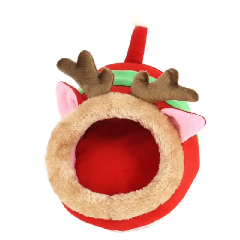 Red Warm Hamster Winter Nest Bed Small Pet Animals Cube Soft Short Plush Cage House - Color: Red