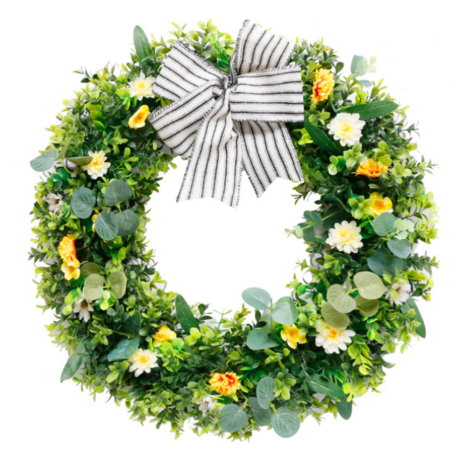 Dekoracja wielkanocna frontowe drzwi wieniec sztuczne kwiaty winorośli liście siatka Bowknot wiosna wieniec na wielkanoc Ornament home decor