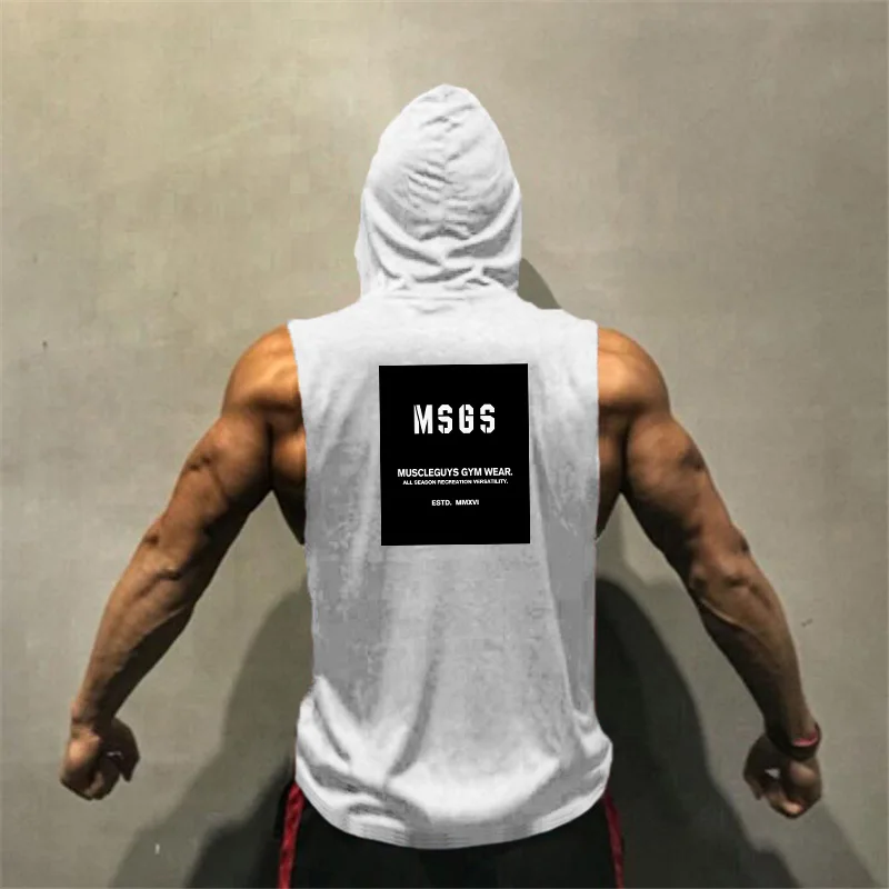 

Workout Gym Vest Men Fitness Casual Sport Singlet Clothing Brand Fashion Cotton Sleeveless Hooded Shirts Tank Tops Bodybuilding