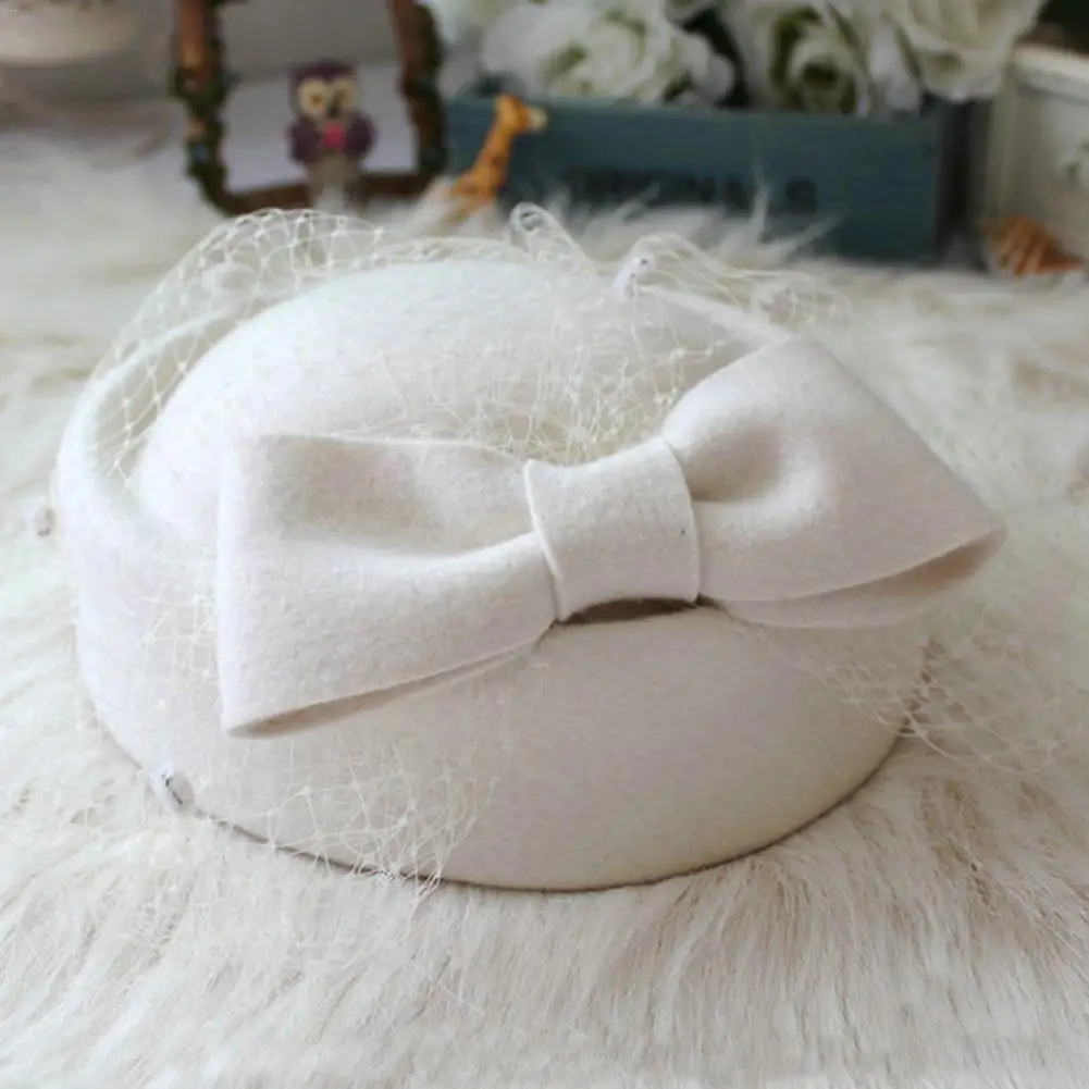Formal Lady Hat Royal Style Australian Hats Bride Elegant Wool Bow Airline Stewardess White Women's Fedora Decorative Beret Caps