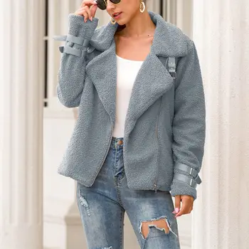 

New Women Motorcycle Jacket Fur Plush Coat Autumn Winter Warm Outwear Streetwear Zipper Black Coats Plus Size 3XL