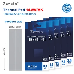 Zezzio-almohadilla de silicona para disipación de calor, almohadilla térmica multitamaño de alto rendimiento, 120x20mm, 14,8 W/mk, para CPU, GPU, RAM, SSD, placa base