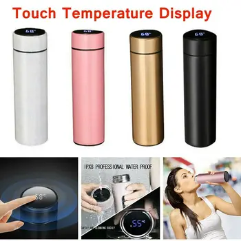

500ml Water Bottle Vacuum Insulated Flask Stainless Steel Thermo LED Touch Display Temperature Cup