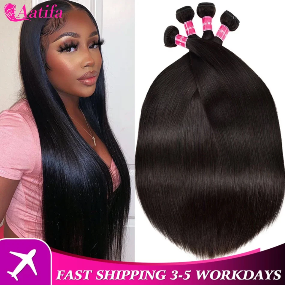 AAtifa pelo recto mechones hueso recto extensiones de cabello humano 30 cabello virgen pulgadas mechones brasileño extensiones de cabello lacio