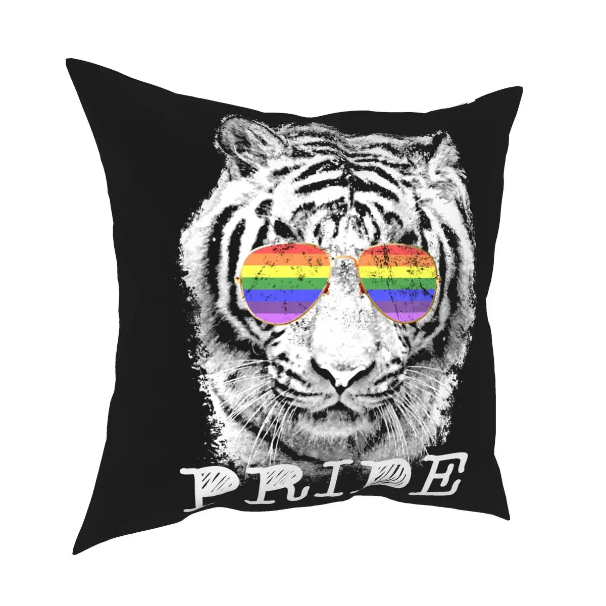 

LGBT Tiger Rainbow Glasses Gay Pride Pillow Cover Home Decorative Cushions Throw Pillow for Sofa Polyester Double-sided Printing