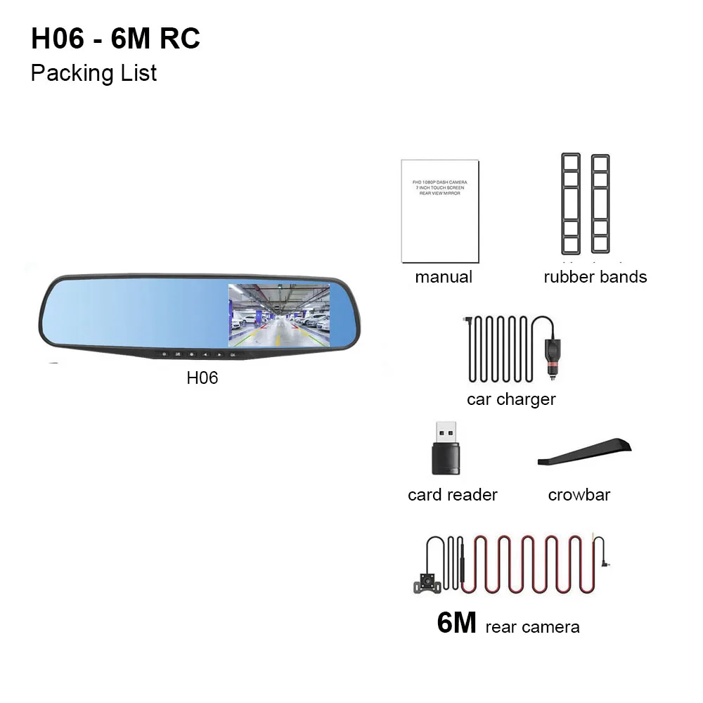 4,3 дюймов Автомобильное зеркало заднего вида Автомобильный видеорегистратор full HD 1080p Автомобильный видеорегистратор для вождения автомобиля камера заднего вида автомобиля двойной объектив видеорегистратор DVRs - Название цвета: H06-6M RC