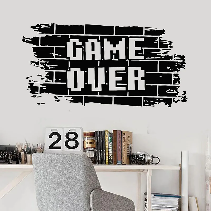 Game Over Wall Decal Bricks Gaming Teens Boys Bedroom Play Room Video Games Home Decor Door Window Vinyl Stickers Mural 3737 | Дом и сад
