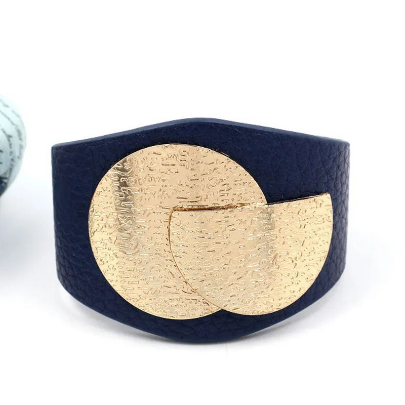 Rainbery Fashion Punk Wide Charm PU Leather Bracelets for Women Men Cuff Bracelet Statement Jewelry JB0584