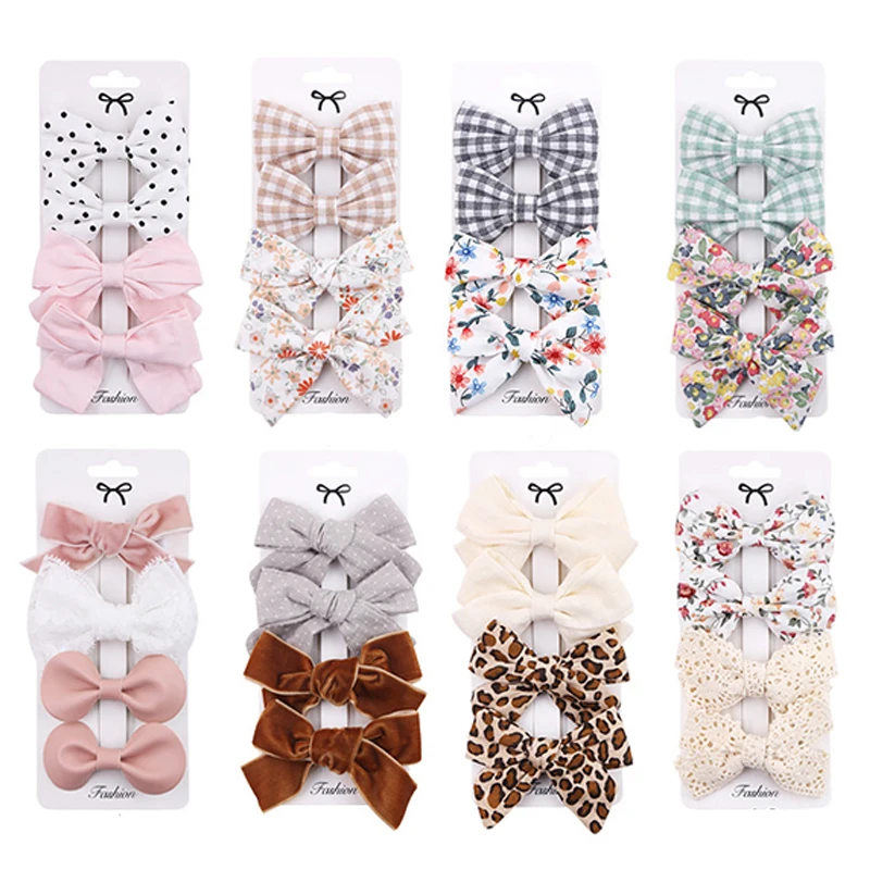 4Pcs Baby Girl Hair Clips Leopard Print Big Bows Children Barrettes Flower Lattice Printed Kids Hairpins Accessories | Детская одежда и