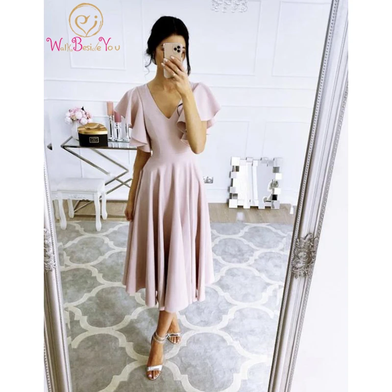 

Женское шифоновое платье с коротким рукавом, V-образным вырезом