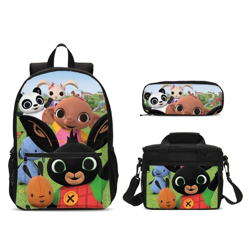 

2019 New 3 Sets Food Box School Bags For Teenager Girls Satchel Boys Laptop School Backpack Cartoon Bing Bunny Print Book Bolsas