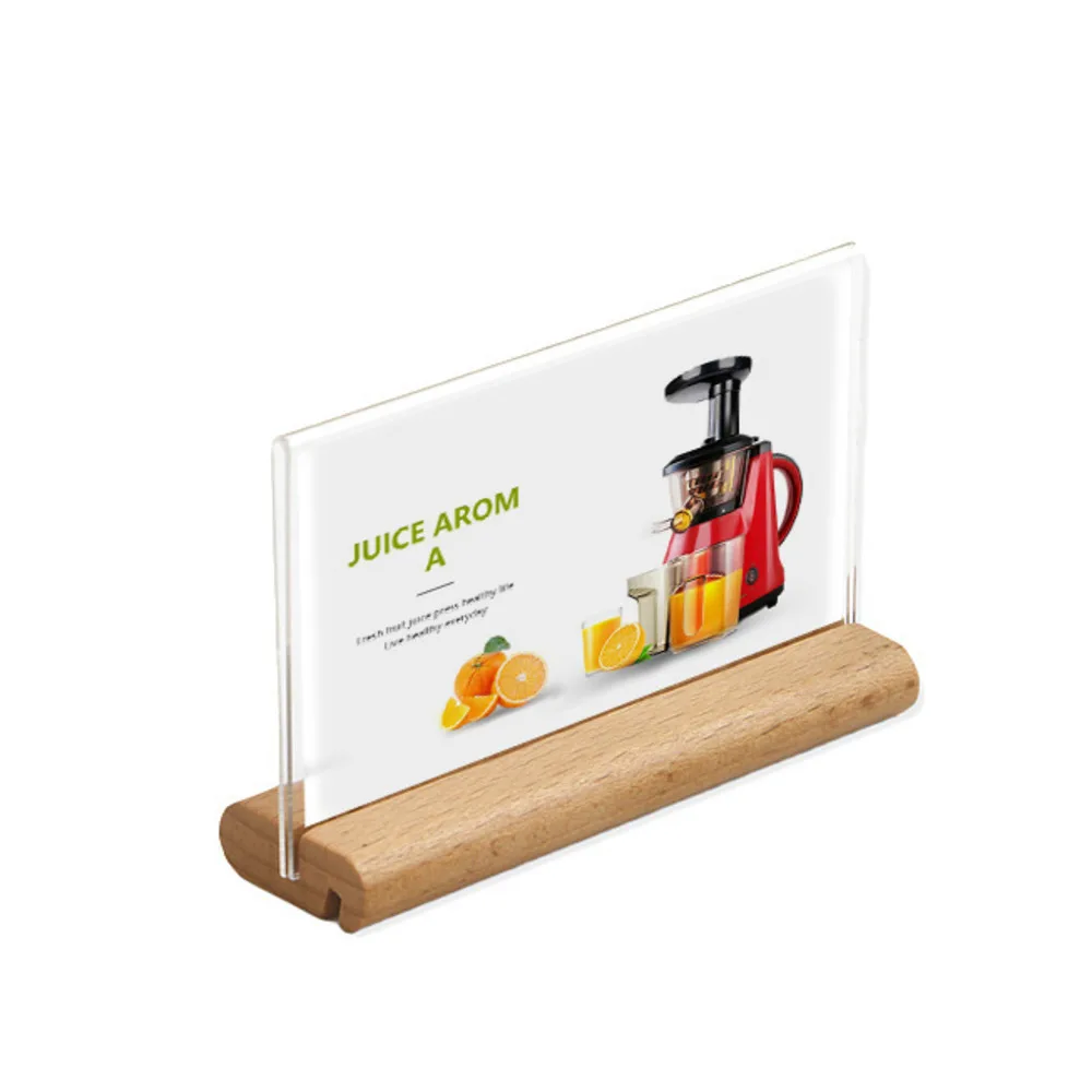 

150x100mm Acrylic Sign Holder Desktop Card Holder T Wooden Photo Frame