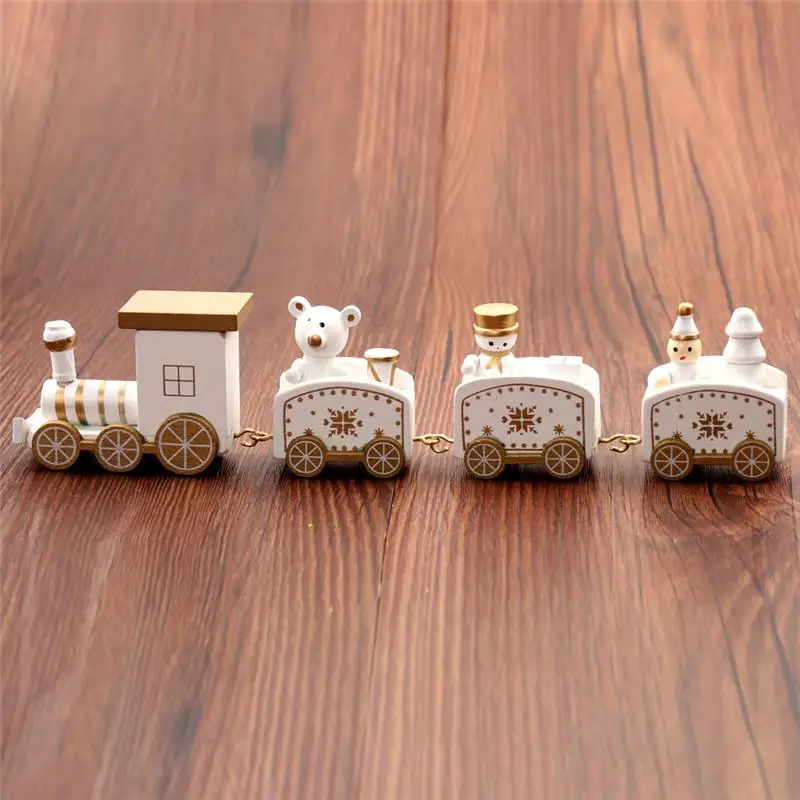 Дропшиппинг Рождество деревянный поезд игрушки для детей окрашенные светодиодное Рождественское украшение Санта/медведь Рождественский подарок игрушки для детей - Цвет: White