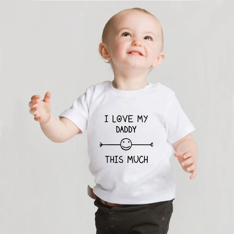 Футболка для детей с надписью «I Love My Daddy This Much» футболка для мальчиков и девочек, детская одежда для малышей забавные хлопковые футболки с короткими рукавами для малышей