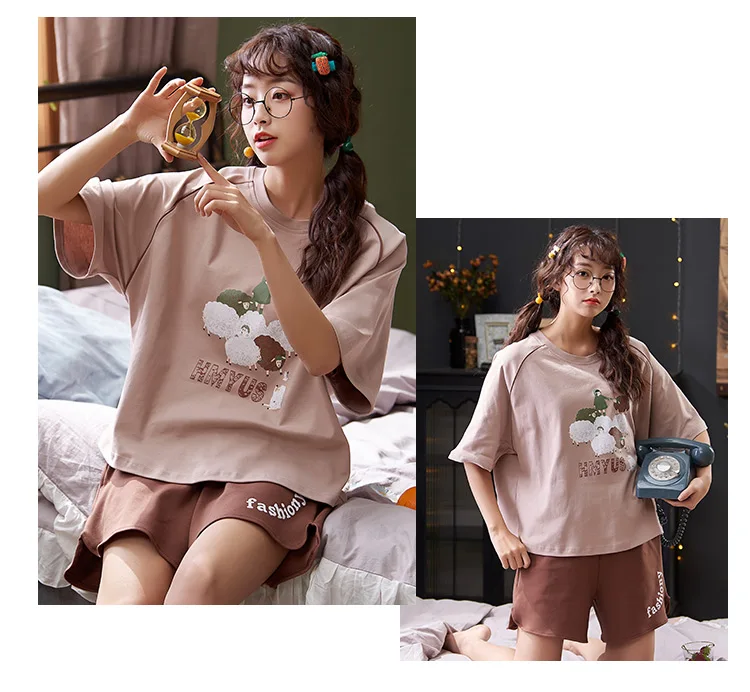 toppies cartoon pajamas sets womens summer short-sleeved t-shirts shorts sweet sleepwear korean home clothes 2020