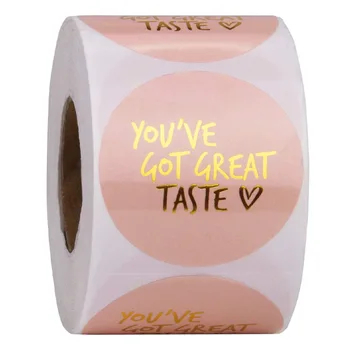 

Pink Designs You've Got Great Taste Color Stickers with Gold Foil Round Cute Scrapbook Stationery Sticker 500pcs Per Roll 1 Inch