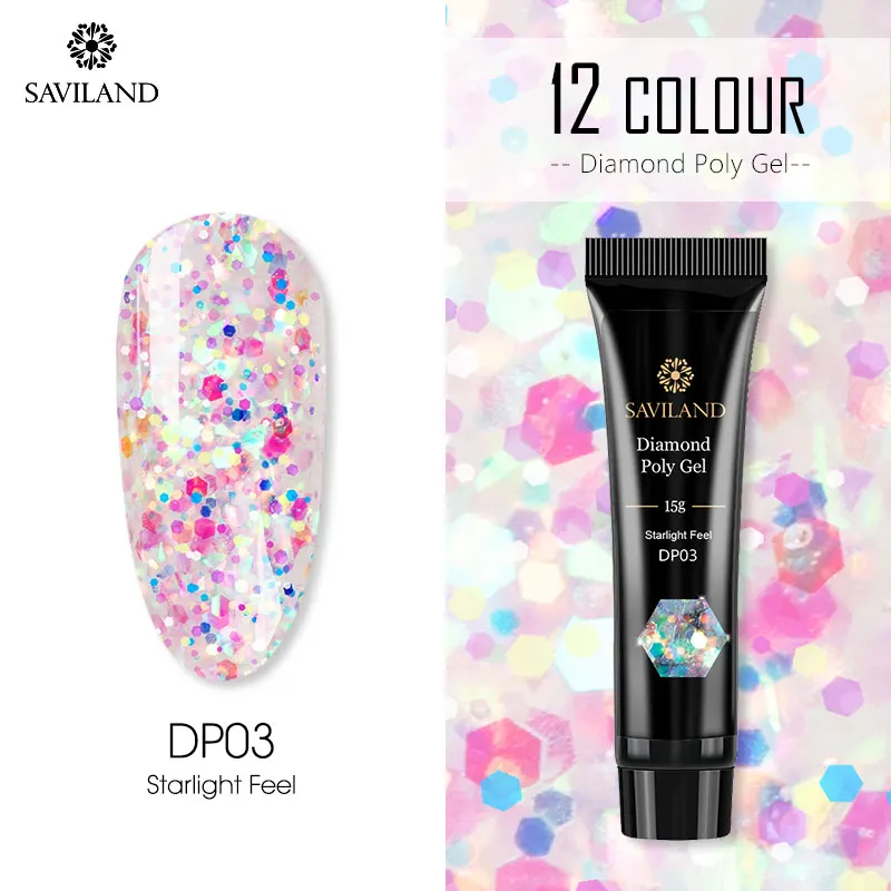 SAVILAND Colors Diamond Poly Gel Soak Off UV Builder Gel Glitter Gel Lacquer Camouflage Fast Nail Extension Poly Gel Art Design - Цвет: 15ml DP03