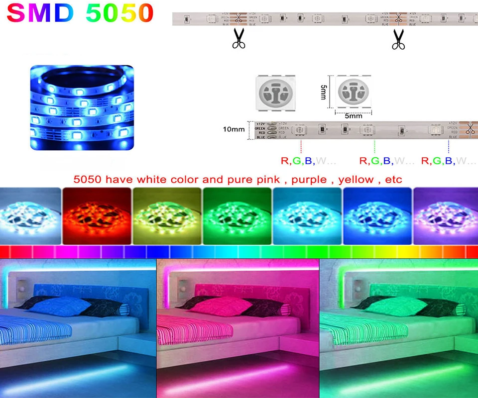 5M 10M 15M 5050 Lights Lighting RGB Flexible Strip DC12V Led Light Strips Desktop Holiday Wall Room TV BackLight