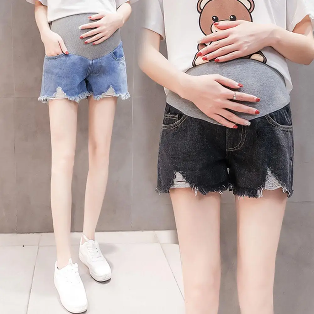 Весна Лето беременность Женщины Высокая талия рваные эластичные джинсы для беременных джинсовые шорты