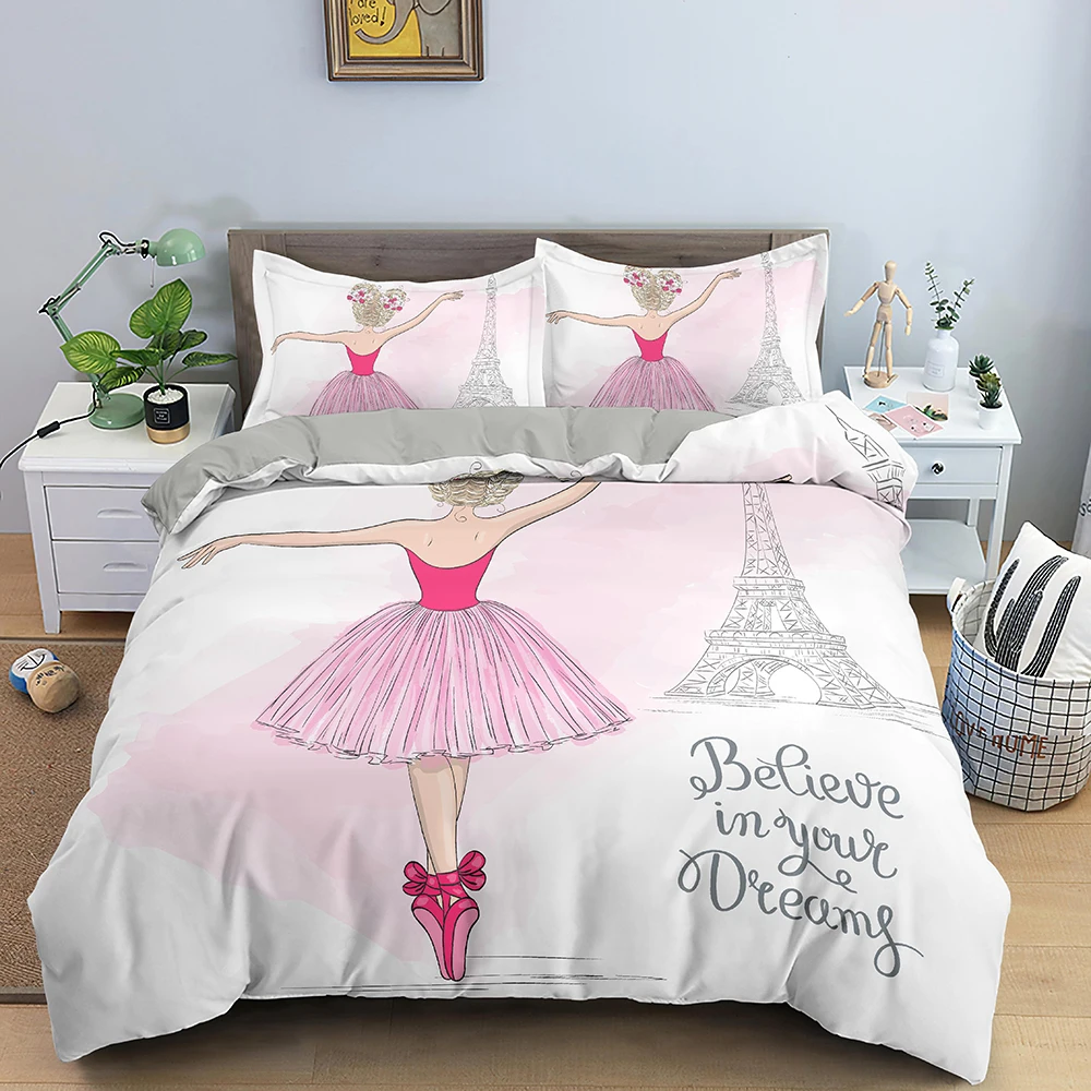 Dancing Girl Duvet Cover Ballet Girls Bedding Set Bed Linen Home Textile Bedclothes Soft Queen/King Size for Kids | Дом и сад