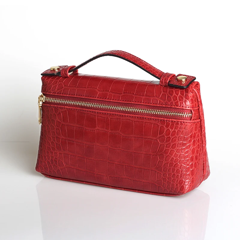 Новая дизайнерская сумка из натуральной кожи, переносная сумка, маленький клатч, Сумка с узором страуса/Змеи/крокодила, дамская сумочка, кошелек - Цвет: Croc  Wine Red(L)