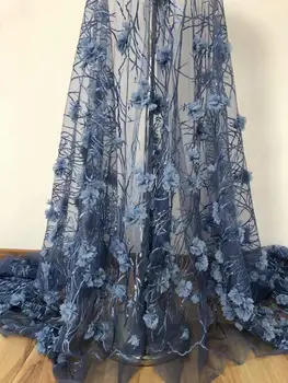 

wholesale price sequins 3d flower lace embroidered fabric/ french net tulle mesh lace fabric high quality for party dress FJY923