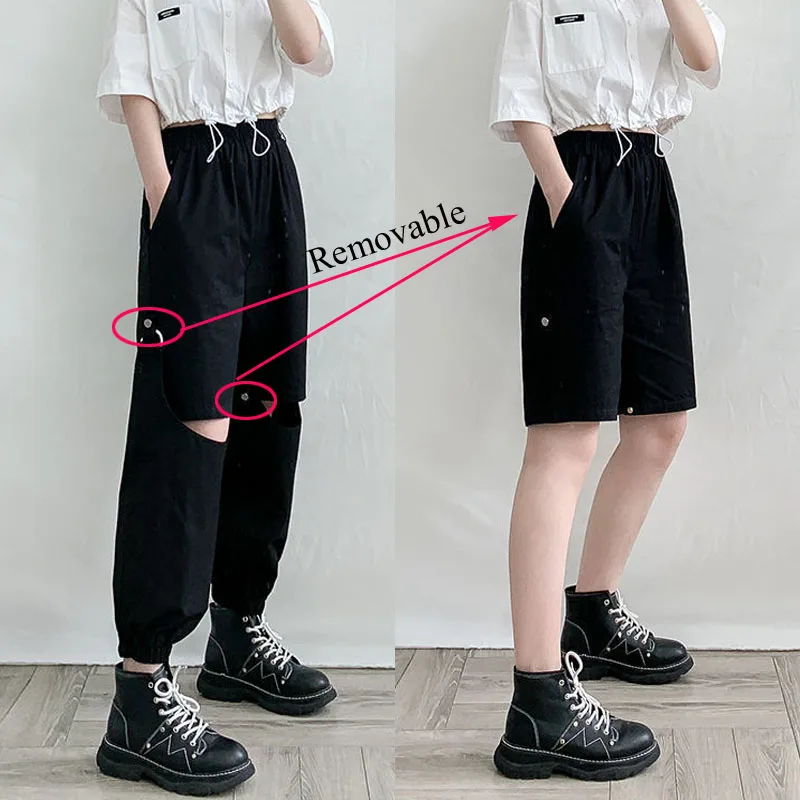 Women Fashion Hole Cargo Pants Removable Two Ways To Wear Pants Female Casual High Waist Loose Trousers Women Fashion Hole Cargo Pants Removable Two Ways To Wear Pants Female Casual High Waist Loose Trousers