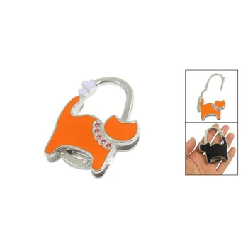 

Orange Silver Tone Cute Cat Design Metal Folding Handbag Hook