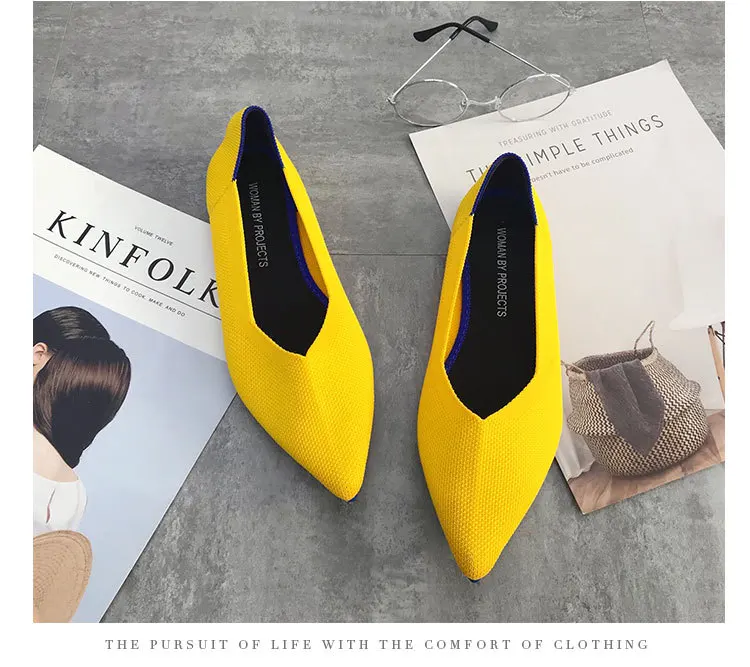 Роскошная Брендовая обувь; Качественная женская обувь с острым носком без застежки; женские лоферы из микрофибры; вязаная обувь на плоской подошве; женские мокасины; женская обувь; P009 - Цвет: 5008-2 yellow