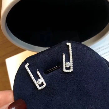 

Brand Pure 925 Sterling Silver Jewelry For Women Beach Earrings Slide Stone Pin Design Earrings Move Stone Design Hot Summer