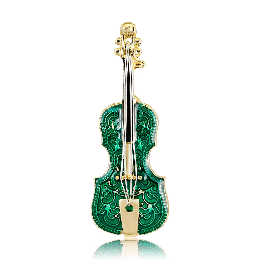 green 1.9x5.3cm Унисекс Музыкальные инструменты Броши «Скрипка» Для женщин винтажные эмалированные зеленые булавки Пальто Брошь ювелирные изделия концертный музыкальный фестиваль подарок - Окраска металла: green 1.9x5.3cm